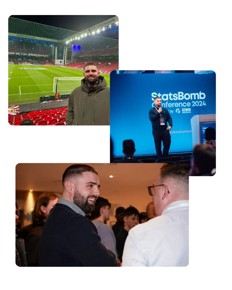 Liam Henshaw - at stadiums, speaking at StatsBomb Conference, and networking